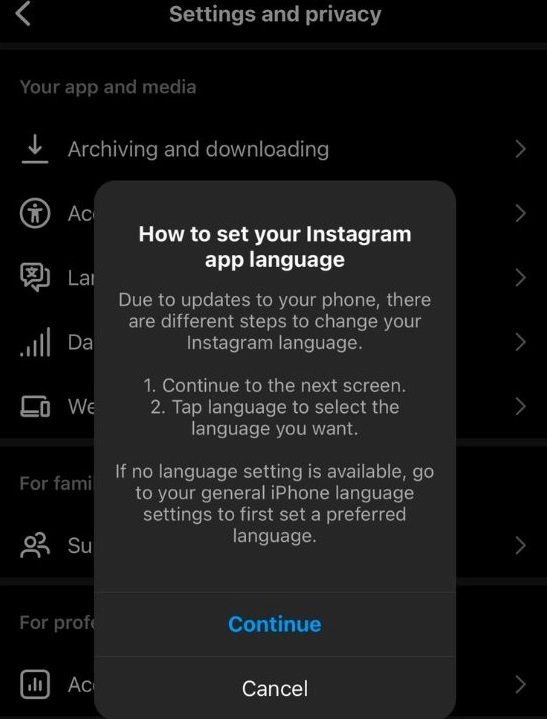 Cara mengubah bahasa di Instagram menjadi Bahasa Indonesia