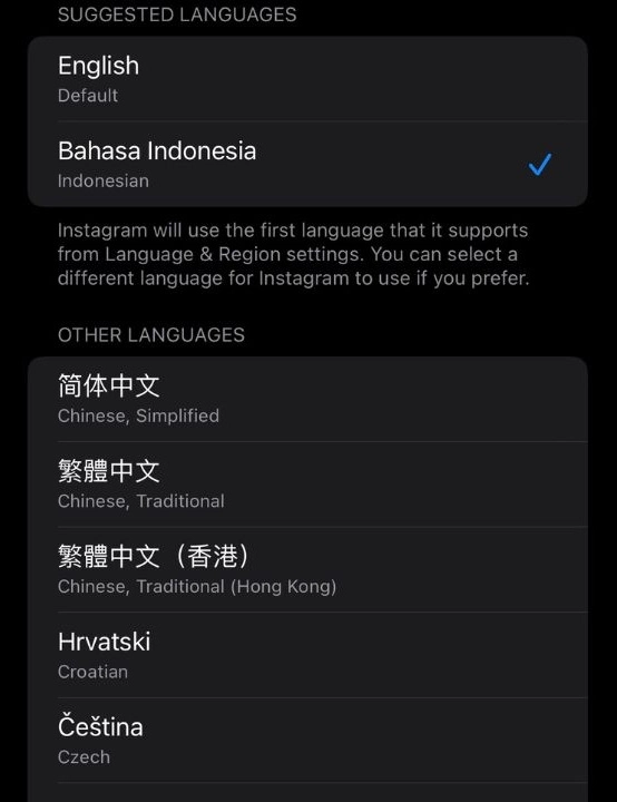 Kenapa bahasa di Instagram tidak bisa diubah