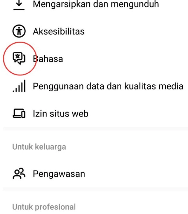 Cara mengubah bahasa di Instagram menjadi Bahasa Indonesia