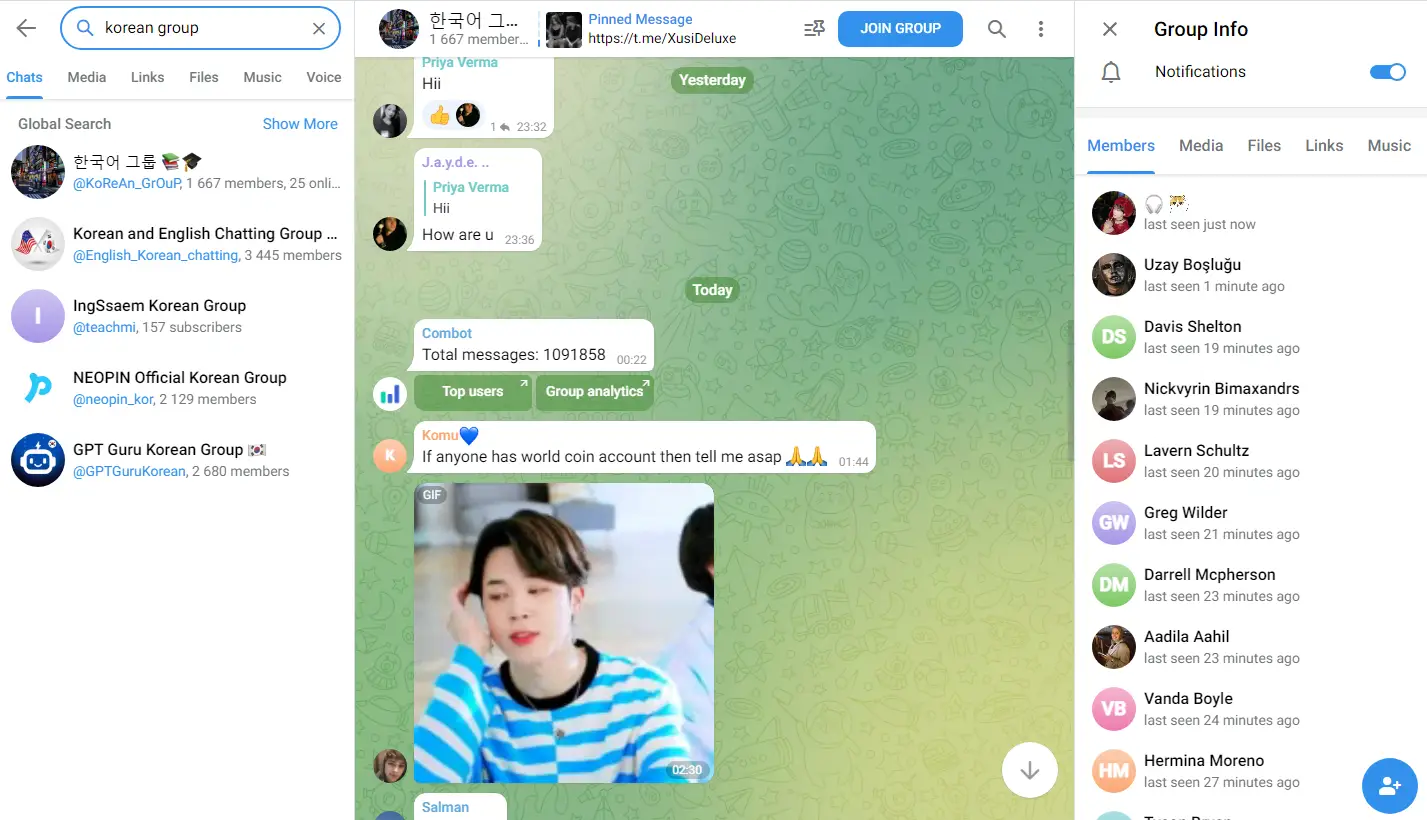 Cara mendapatkan teman Korea di Telegram lewat grup